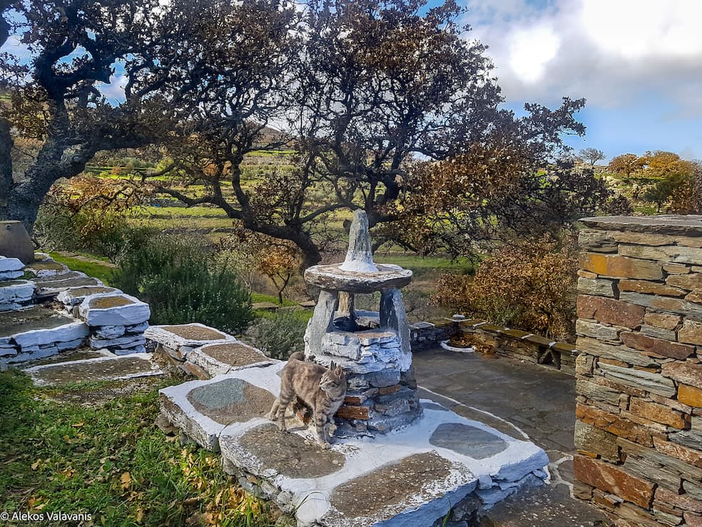 Peaceful living room with natural stone walls